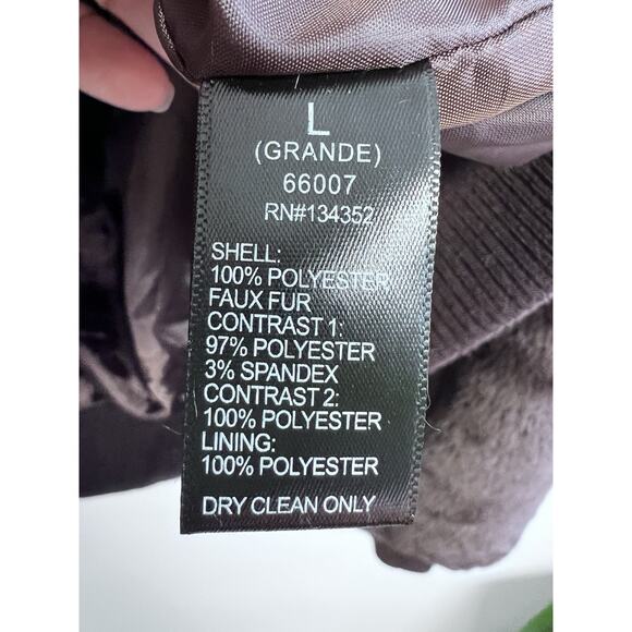 Faux Fur Brown Coat Y2K Style Retro Large Bomber Zip Up Soft Glam Old Hollywood - Picture 9 of 11